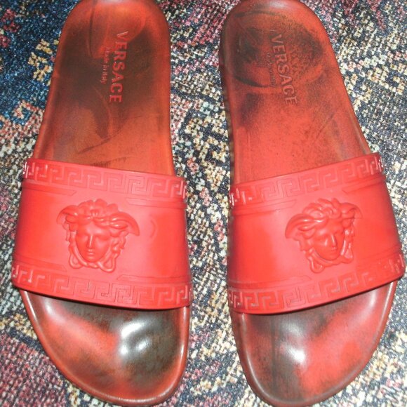 Versace Palazzo Red Slides Red Designer Sandals Shoes Used size 11 - Picture 2 of 6